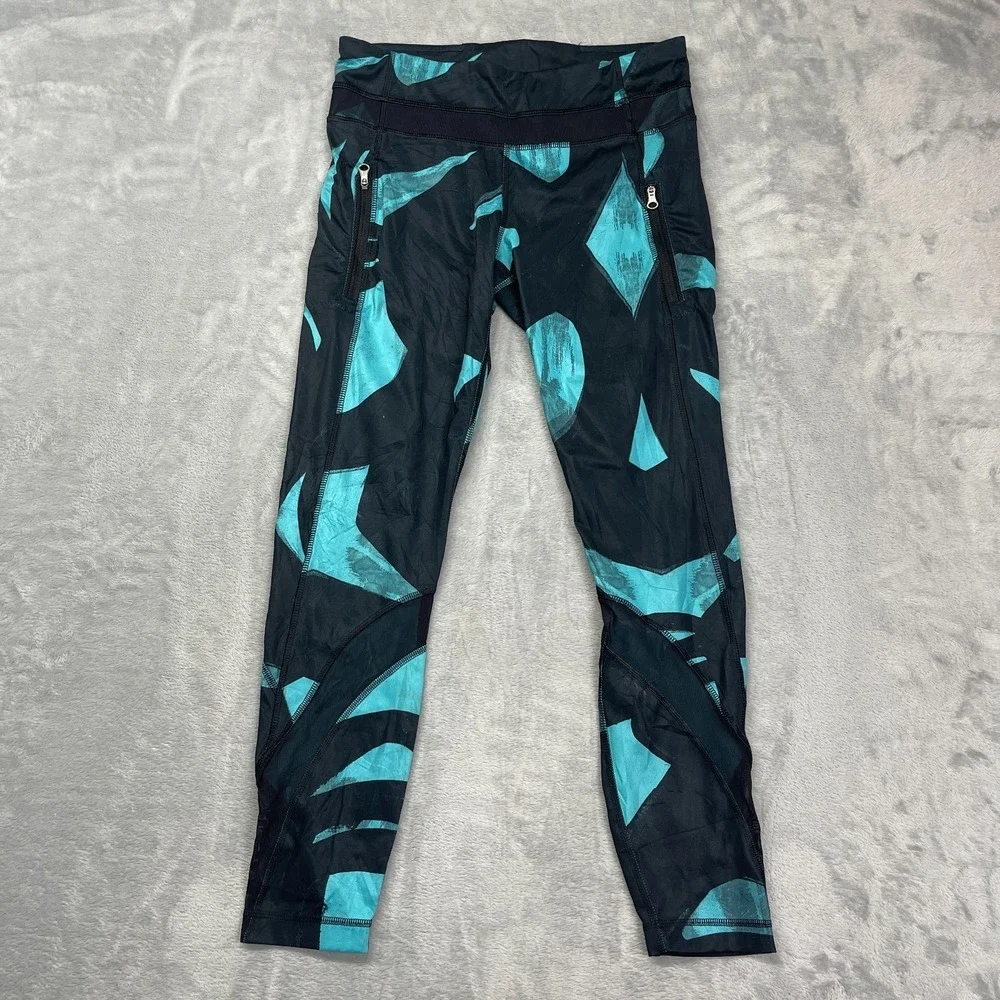 Lululemon Leggings Womens 27x26 Black Teal Abstract High Waist Inspire Tight